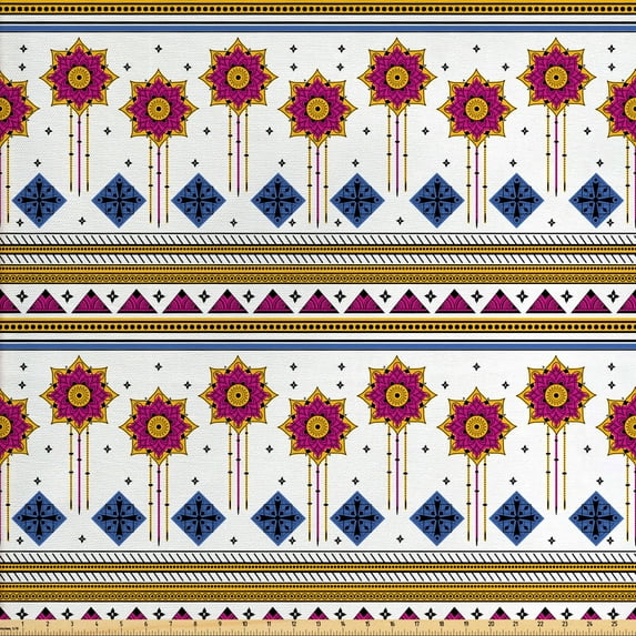Ambesonne Tribal Fabric by the Yard Upholstery, Mayan Folkloric Cultural, 2 Yards, Blue Pale Coffee Fuchsia