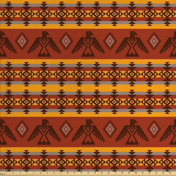 Ambesonne Tribal Fabric by the Yard Upholstery, Indigenous Motifs, 5 Yards, Cinnamon Marigold Grey