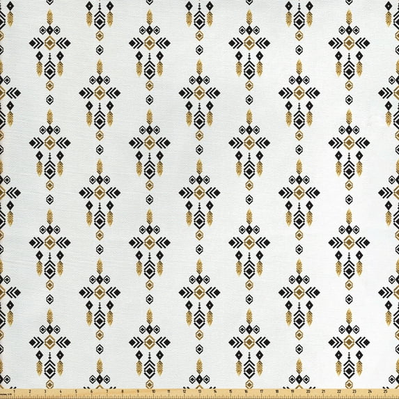 Ambesonne Tribal Fabric by the Yard Upholstery, Geometric Aztec Art, 10 Yards, Amber Black and White