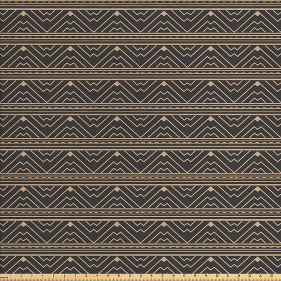 Ambesonne Tribal Fabric by the Yard Upholstery, Aztec Pattern Triangle Wave, 3 Yards, Tan and Dark Grey