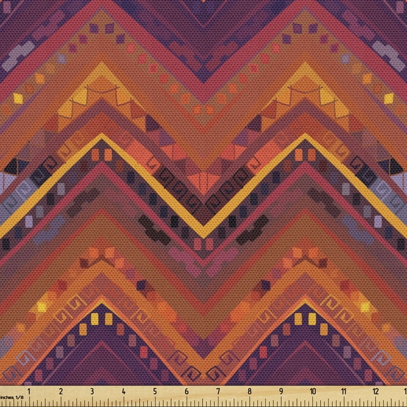 Tribal Fabric by the Yard, Native Ornament with Zig Zag Motif Peruvian Mexican Ethnicity Traditional Design, Decorative Upholstery Fabric for Sofas and Home Accents, Multicolor by Ambesonne