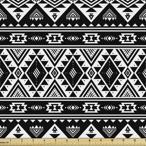 Tribal Fabric by the Yard, Prehistoric Illustration of Various Shapes and Motifs Cultural Vibes, Upholstery Fabric for Dining Chairs Home Decor Accents, Charcoal Grey White by Ambesonne