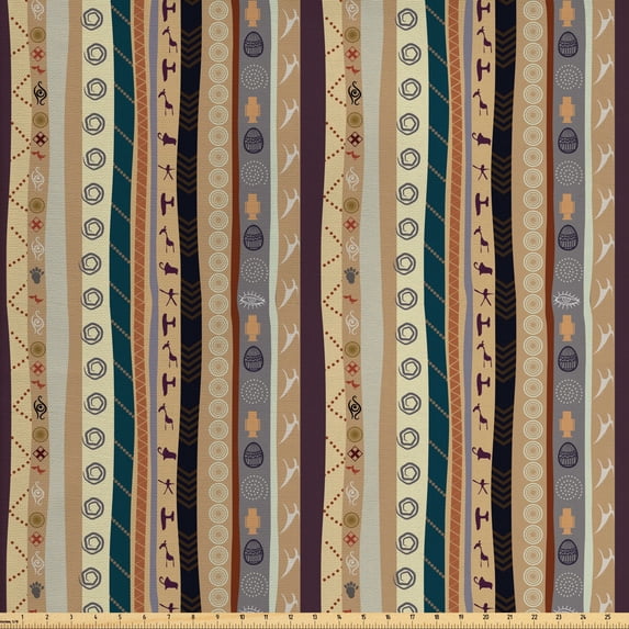 Tribal Fabric by the Yard, Traditional Striped Pattern with Abstract Ornamental Details Vintage Art, Decorative Upholstery Fabric for Chairs & Home Accents, Multicolor by Ambesonne