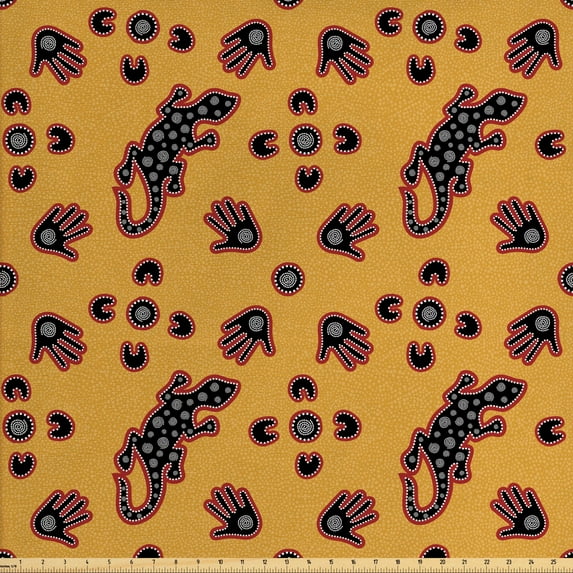 Ambesonne Tribal Fabric by the Yard Upholstery, Aboriginal Animal Pattern, 3 Yards, Marigold Multicolor