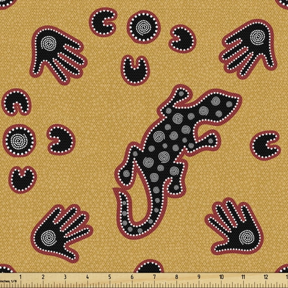 Ambesonne Tribal Fabric by the Yard Upholstery, Aboriginal Animal Pattern, 1 Yard, Marigold Multicolor