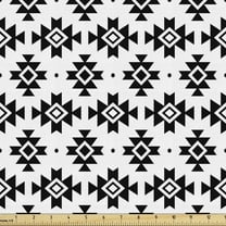 Ambesonne Tribal Fabric by the Yard Upholstery, Aztec Motif Native Folk Art, 2 Yards, Black and White