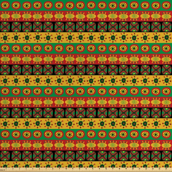 Ambesonne Tribal Fabric by the Yard Upholstery, Cultural Circles and Squares, 5 Yards, Multicolor