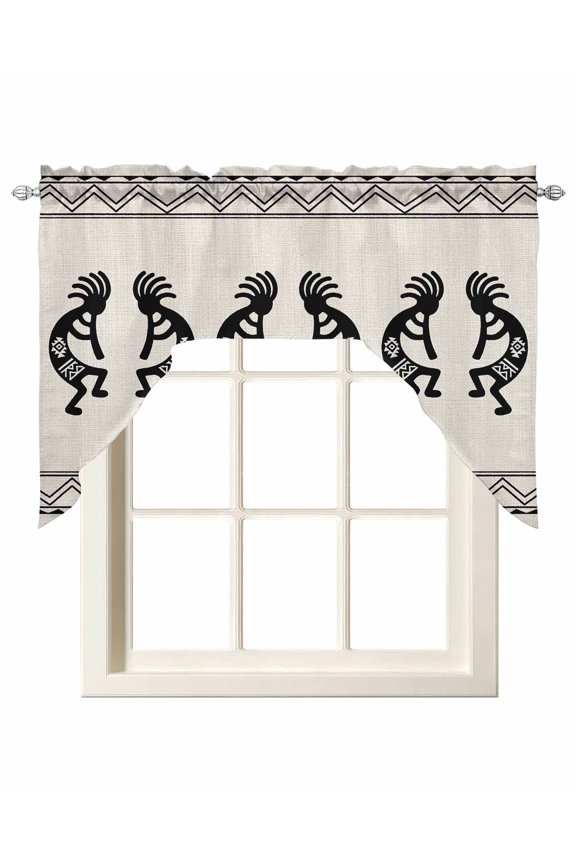 Tribal Figures Kitchen Swag Valances for Windows, Southwestern Native Ethnic Borders Beige Swag Valances Curtains for Living Room, Rod Pocket Window Treatments for Bathroom, Bedroom, Cafe, 56"x36"