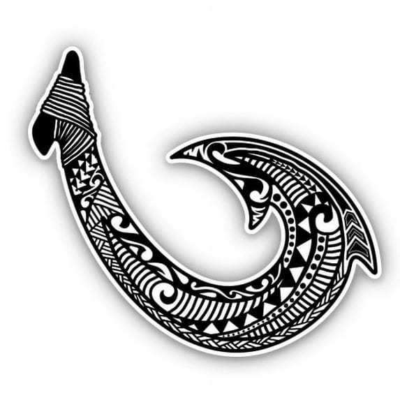 Tribal Fish Hook - 3" Vinyl Sticker - For Car Laptop Water Bottle Phone - Waterproof Decal