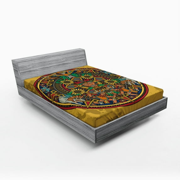 Ambesonne Tribal Fitted Sheet, Symbolic Medallion, Full Size, Multicolor