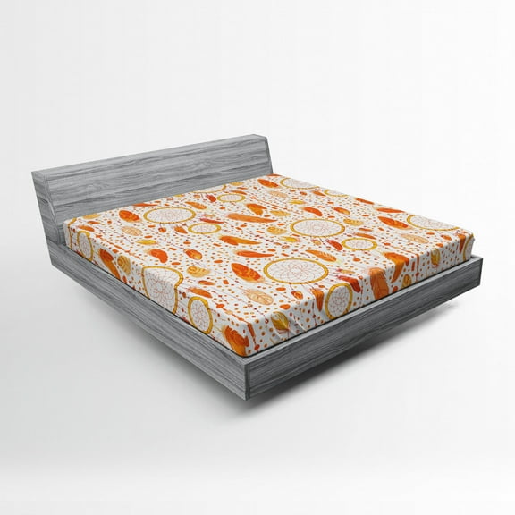 Tribal Fitted Sheet, Various Sized Dreamcatchers Native Mystical Change Illustration, Soft Decorative Fabric Bedding, Queen Size, Orange White, by Ambesonne