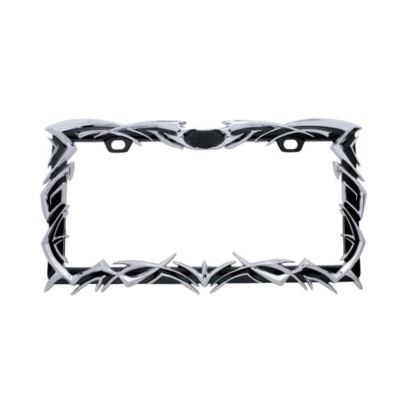 Tribal Flame License Plate Freame - Black/Chrome