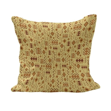 Tribal Fluffy Throw Pillow Cushion Cover, Art with Quirky Forms Abstract Cultural Design, Decorative Square Accent Pillow Case, 36" x 36", Sand Brown Ginger, by Ambesonne