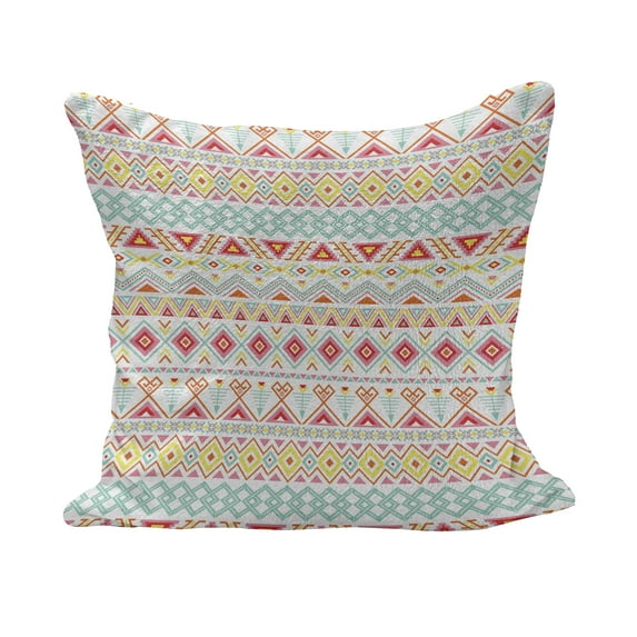 Tribal Fluffy Throw Pillow Cushion Cover, Aztec Inspired Patterns Stripes Fun Spring Colors Native Style Prints, Rectangle Accent Pillow Case, 36" x 16", Yellow Pink Aqua, by Ambesonne