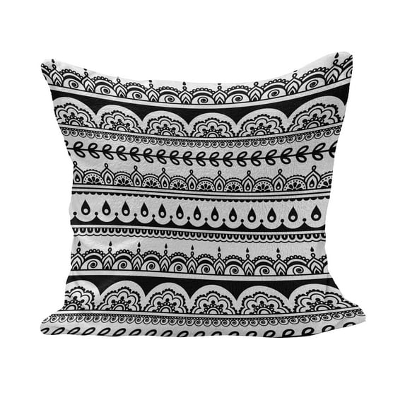 Tribal Fluffy Throw Pillow Cushion Cover, Borders with Leaves Florals Flowers Ivy Swirls Inspired Art Image Print, Decorative Square Accent Pillow Case, 24" x 24", Black and White, by Ambesonne