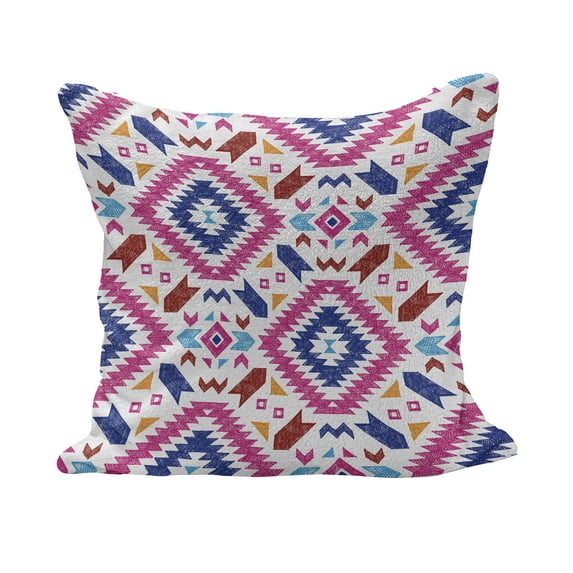 Tribal Fluffy Throw Pillow Cushion Cover, Hand Drawn Style Seamless Pattern with Mayan Stripes Art Image, Decorative Square Accent Pillow Case, 40" x 40", Fuchsia Indigo Burgundy, by Ambesonne
