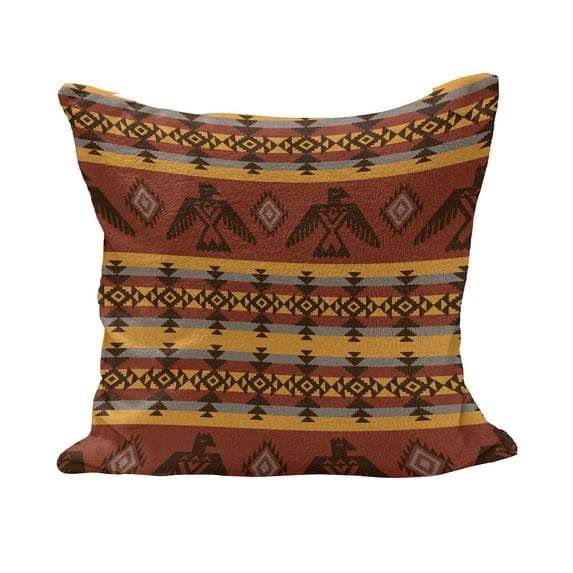 Tribal Fluffy Throw Pillow Cushion Cover, Indigenous Tribal Style Eagles Traditional Elements, Decorative Square Accent Pillow Case, 20" x 20", Cinnamon Marigold Grey, by Ambesonne