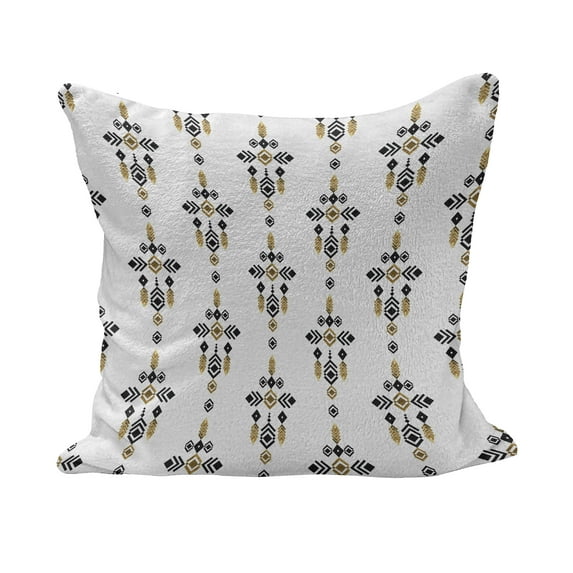 Tribal Fluffy Throw Pillow Cushion Cover, Mayan Cultural Geometric Motifs, Decorative Square Accent Pillow Case, 40" x 40", Amber Black and White, by Ambesonne