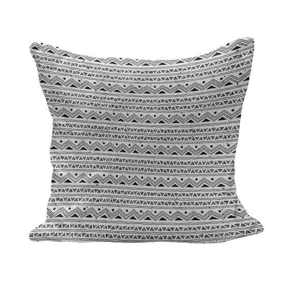 Tribal Fluffy Throw Pillow Cushion Cover, Native Hand Drawn Sketchy Image with Geometric Triangle Borders, Decorative Square Accent Pillow Case, 20" x 20", Black and White, by Ambesonne