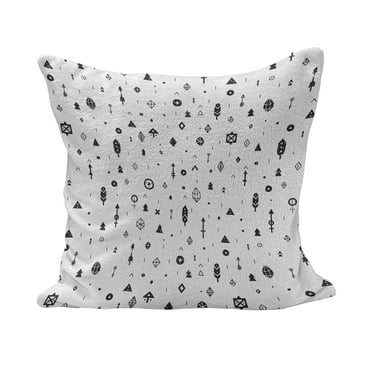 Tribal Fluffy Throw Pillow Cushion Cover, Plain Background with Arrows Feathers and Aztec Native Style Geometric Print, Decorative Square Accent Pillow Case, 16" x 16", Black and White, by Ambesonne