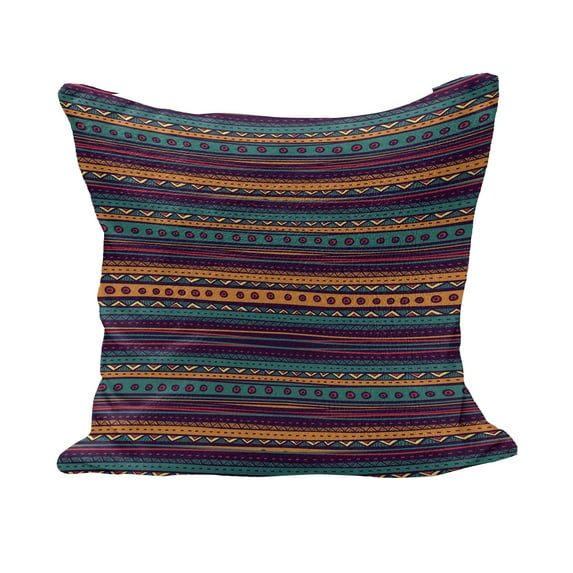 Tribal Fluffy Throw Pillow Cushion Cover, Striped Retro Pattern Rich Mexican Color Folkloric Print, Decorative Square Accent Pillow Case, 28" x 28", Teal Plum and Orange, by Ambesonne