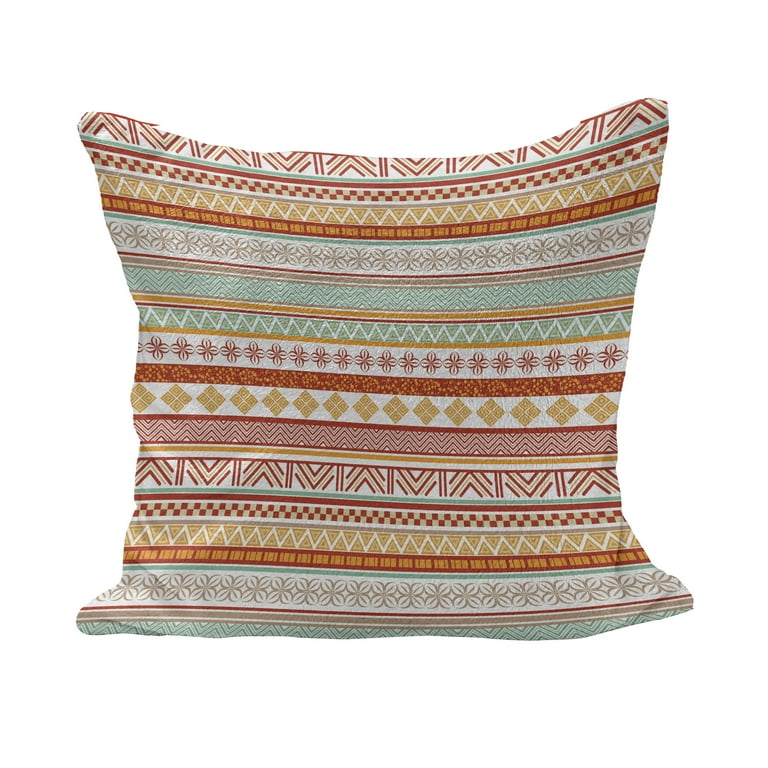 Tribal Fluffy Throw Pillow Cushion Cover Striped Vintage Pattern with Geometric Floral Shapes Print Rectangle Accent Pillow Case 36 x 16