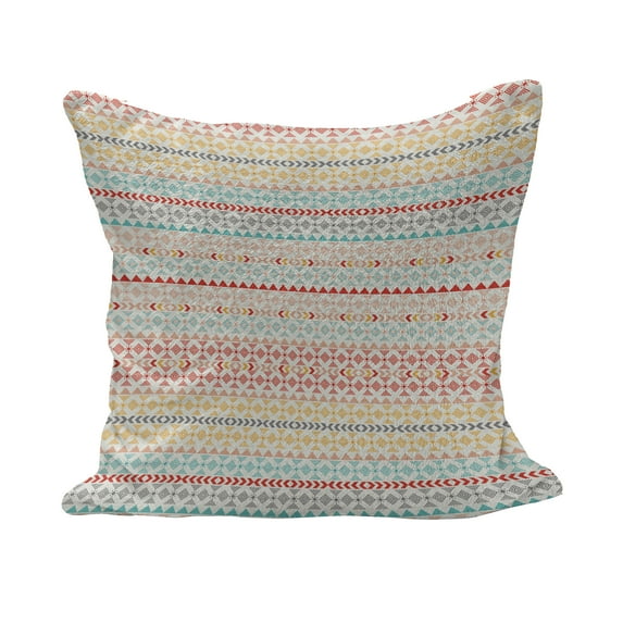 Tribal Fluffy Throw Pillow Cushion Cover, Vintage Seamless Geometrical Design with Bohemian Stripes Shapes Pattern, Decorative Square Accent Pillow Case, 20" x 20", Multicolor, by Ambesonne