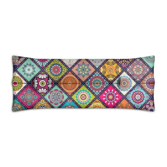 Tribal Folk Style Seat Belt Pressure Relief Pad - Boho Floral Post Op Chest Protector for Mastectomy, Rustic Ethnic Soft Pillow for Car After Heart Surgery