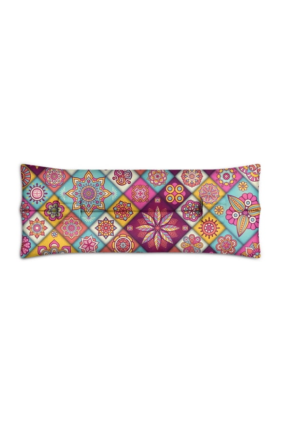Tribal Folk Style Seat Belt Pressure Relief Pad - Boho Floral Post Op Chest Protector for Mastectomy, Rustic Ethnic Soft Pillow for Car After Heart Surgery