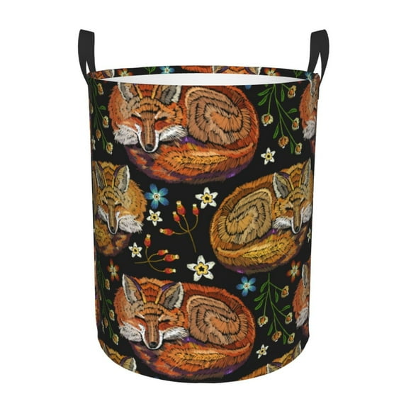 Tribal Fox Flowers Laundry Basket, Laundry Hamper Waterproof Laundry Bag Clothes Hamper Laundry Bin with Handles for Bedroom, Living Room, Kids Room-#