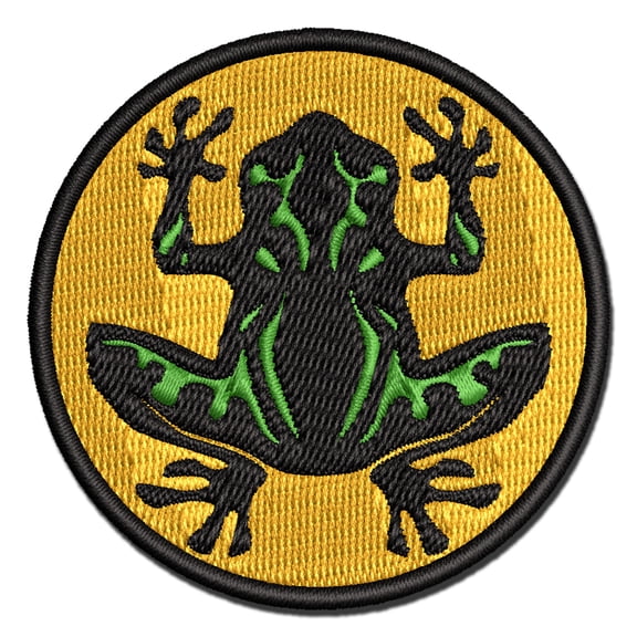 Tribal Frog Applique Multi-Color Embroidered Iron-On Patch - 2.0 Inch Mini