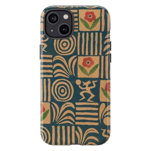 Tribal Geometric Art Phone Case, Earth Tone Abstract Pattern with Flowers & Figures, Boho Ethnic Style Cover Fits iPhone 16 15 14 13 12 11 Pro Max Mini