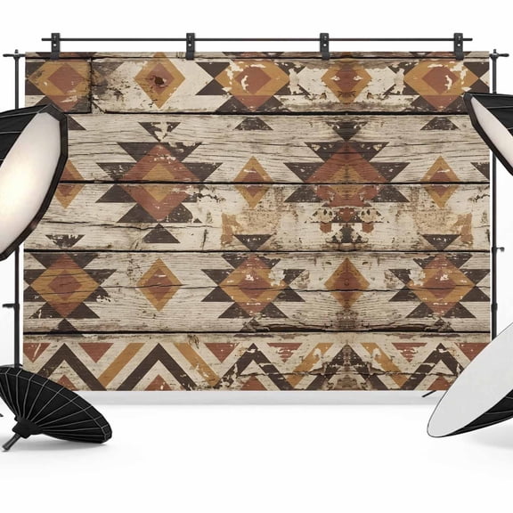 Tribal Geometric Backdrop for Photography, Diamond Shapes Tribal Rustic Brown Wood Grain Photo Backdrop Portrait Background Party Banner Photo Backgrounds for Studio Booth Props, 7x5ft