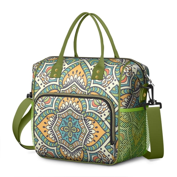 Tribal Geometric Mandala Lunch Bag - Multi-Pocket Functionality for Maximum Organization
