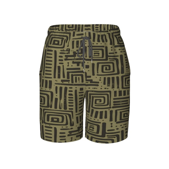 Tribal Geometric Patter Beach Pants Lightweight Teen Shorts with Mesh Lining and Drawstring
