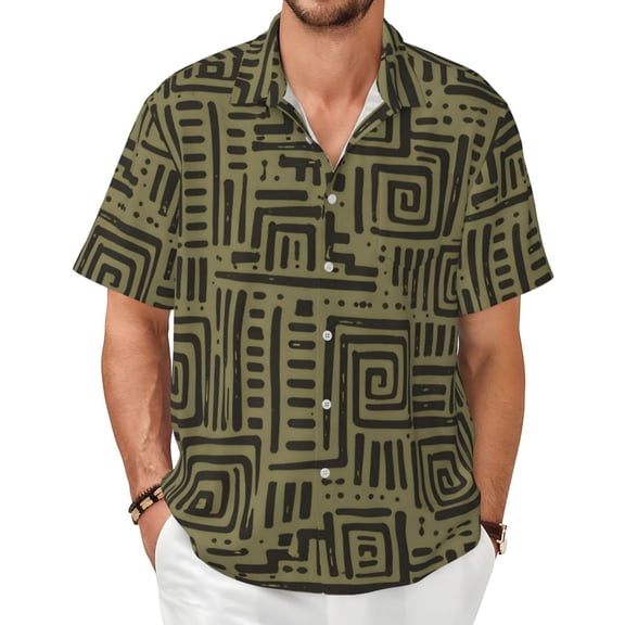 Tribal Geometric Patter Men's Shirts Short-Sleeved with All-Over Prints Button-Up Shirts
