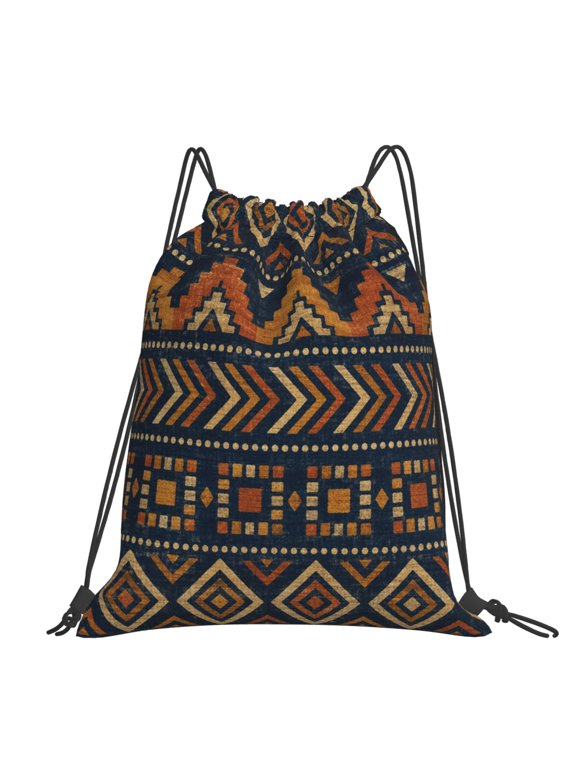 Tribal Geometric Pattern Art Large Drawstring Backpack Casual Cinch Sack Bag Backpack for Sports Hiking Travel Gym