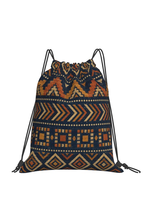 Tribal Geometric Pattern Art Large Drawstring Backpack Casual Cinch Sack Bag Backpack for Sports Hiking Travel Gym
