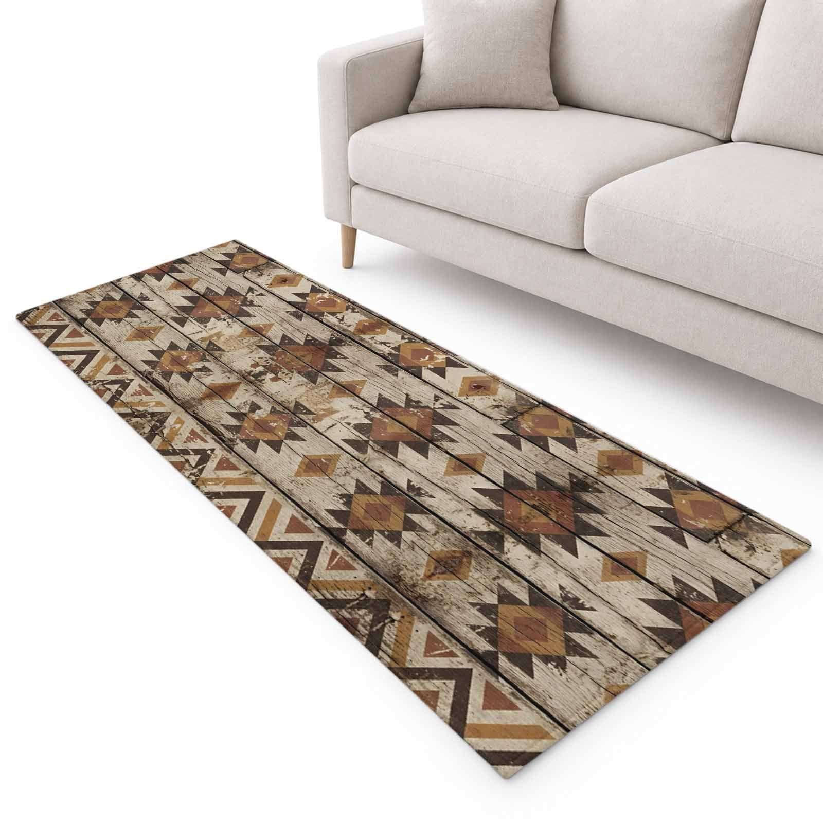 Tribal Geometric Runner Rug 2.6'x8', Diamond Shapes Tribal Rustic Brown ...