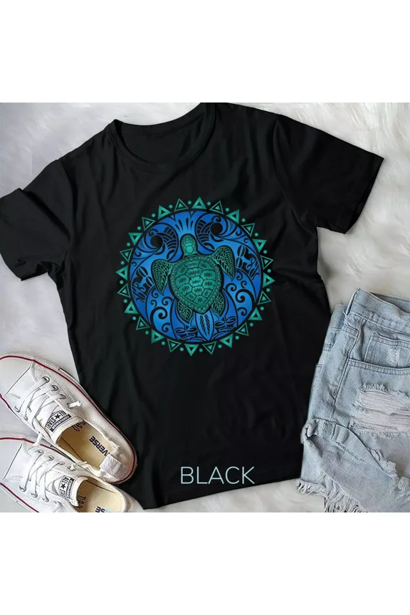 Tribal Hawaiian Style Sea Turtle, Polynesian Inspired Ocean Life Graphic New Unisex T-Shirt