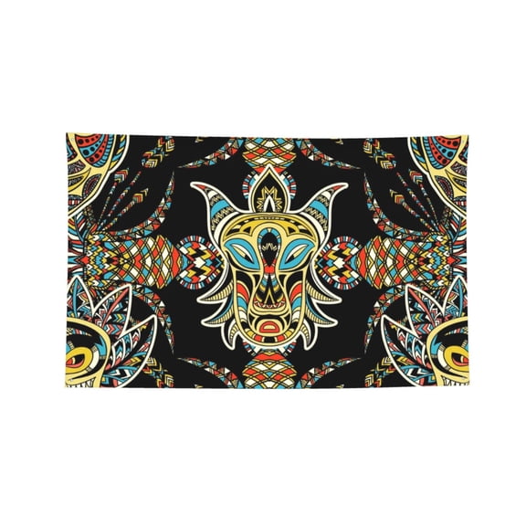Tribal Head Geometric Ethnic Four Hole Decorated Banner Flag for Garden Yard Home Decoration Indoor Outdoor 3x5 Ft