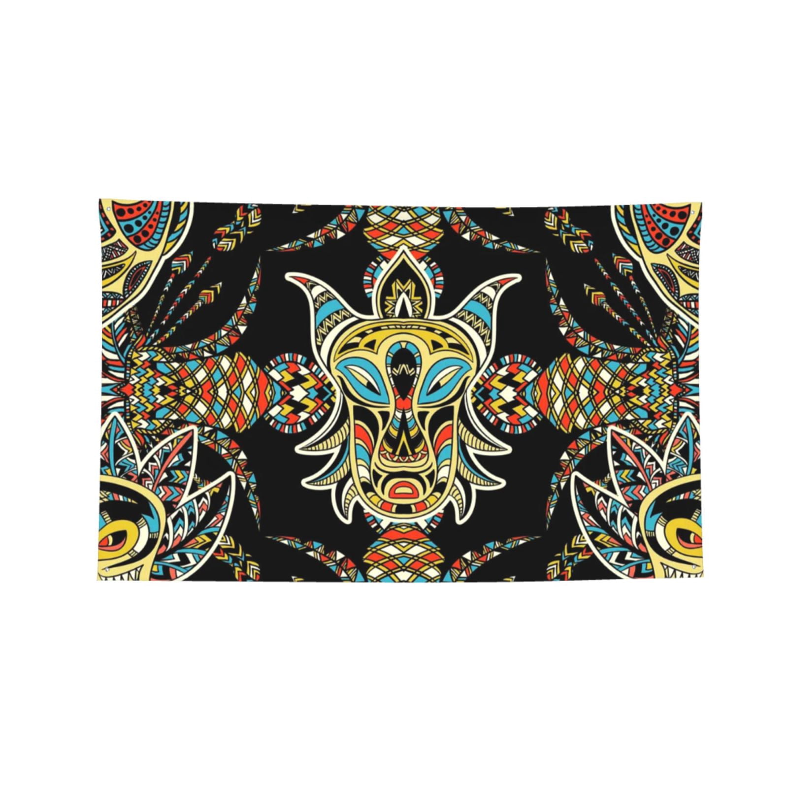 Tribal Head Geometric Ethnic Four Hole Decorated Banner Flag for Garden Yard Home Decoration Indoor Outdoor 4x6 Ft