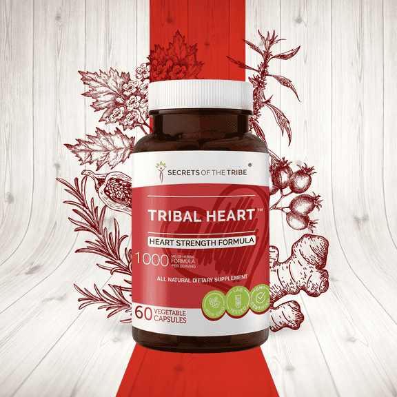 Secrets of the Tribe Tribal Heart Capsules Dietary Supplement, Natural Herb Blend, Made from Ancho Pepper, Ginger, Hawthorn Berry, Rosemary, Motherwort 60 Count