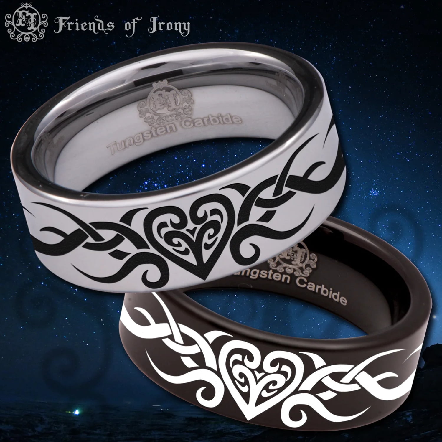 Tribal Heart Tungsten Carbide Wedding Ring