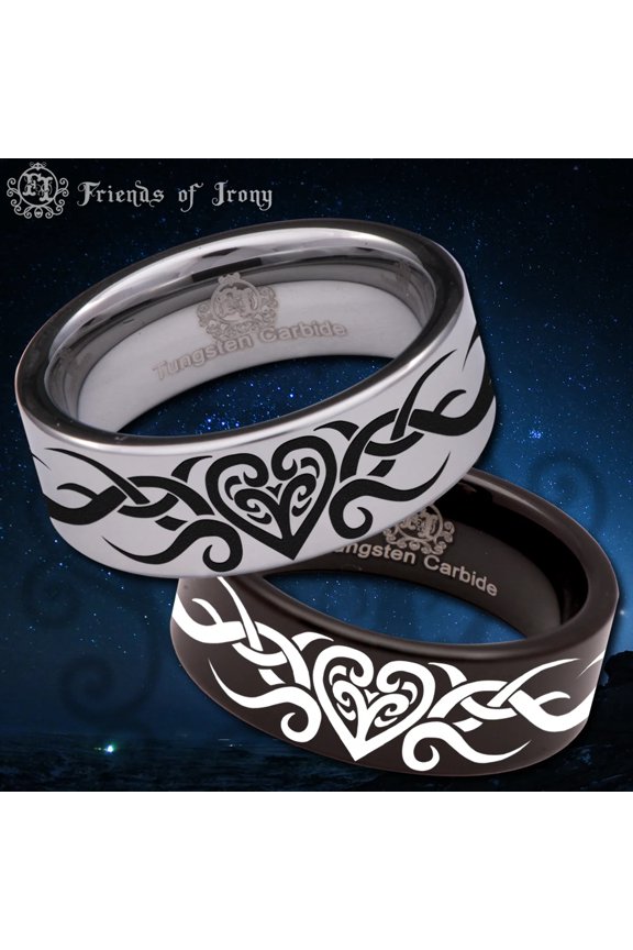 Tribal Heart Tungsten Carbide Wedding Ring