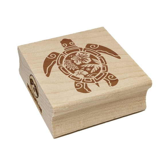 Tribal Hibiscus Sea Turtle Square Rubber Stamp Stamping Scrapbooking Crafting - Small 1.25in