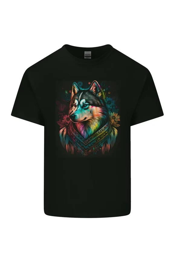 Tribal Husky Dog Blue Eyes Fierce Expression Unisex T-Shirt Y3635, Up to Size 5XL