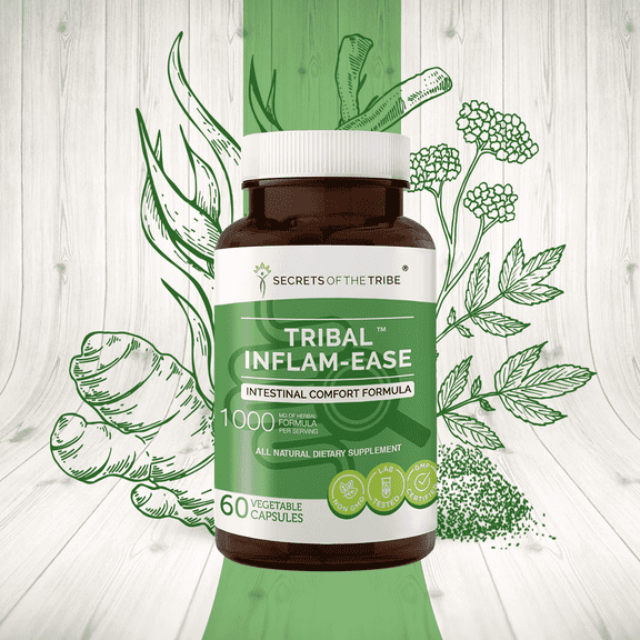 Secrets of the Tribe Tribal Inflam-ease Capsules Dietary Supplement, Natural Herb Blend, Made from Turmeric, Licorice, Meadowsweet, Ginger, Spirulina 60 Count