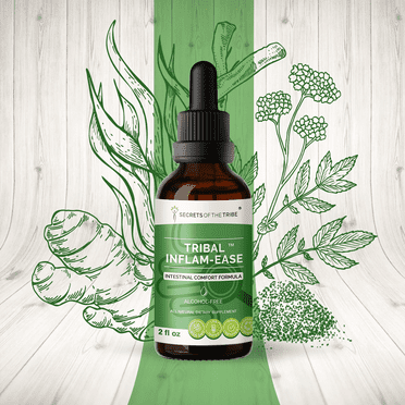 Tribal Inflam-ease Alcohol-FREE Extract, Tincture, Glycerite Turmeric, Licorice, Meadowsweet, Ginger, Spirulina. Intestinal Comfort Formula. 2 oz