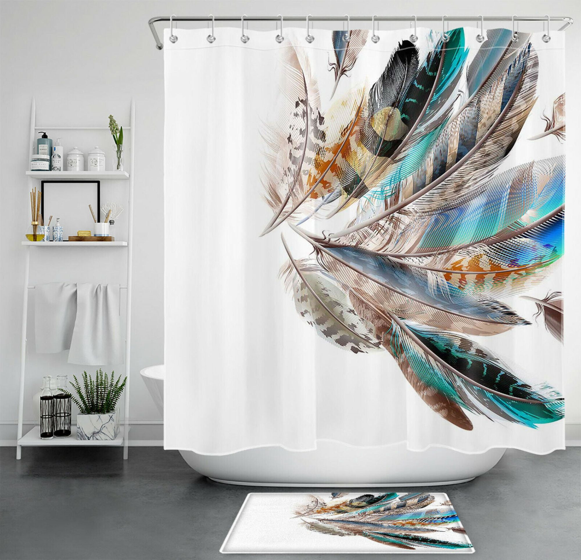 Tribal-Inspired Boho Feather Shower Curtain - Unique Bathroom Decor ...